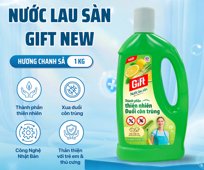  Nước Lau Sàn Gift Thành Phần Thiên Nhiên Đuổi Côn Trùng, Khử Mùi Mạnh – Hương Hoa/Hương Chanh Sả Chai 1L/Can 3.6kg 