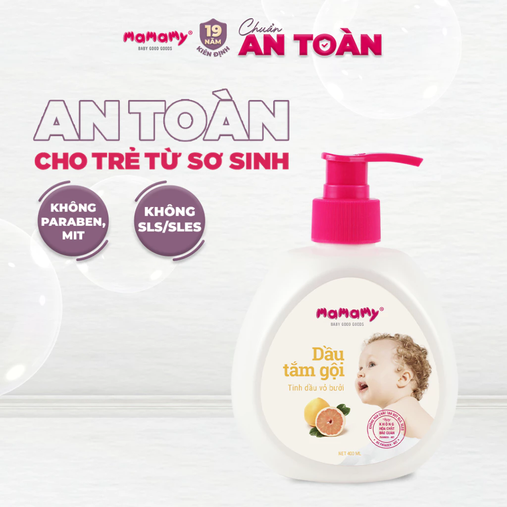  Dầu tắm gội cho bé Mamamy gốc thực vật thiên nhiên, dịu lành tinh dầu bưởi & tía tô 