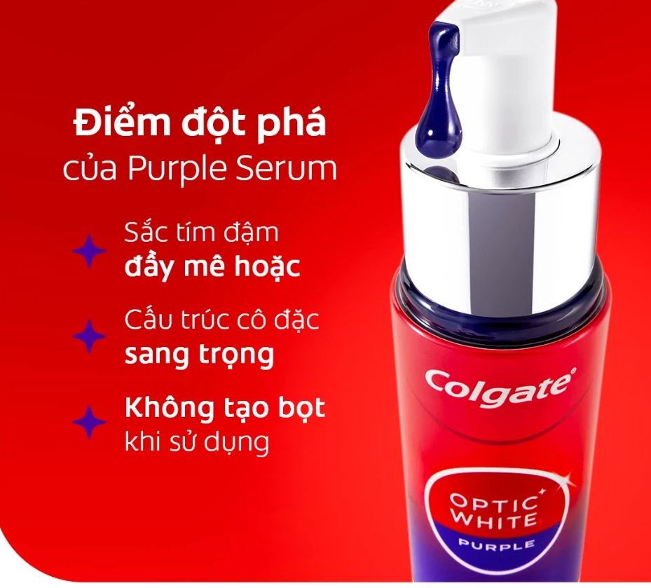  Tinh chất trắng răng tăng cường Colgate Optic White Purple Serum-Trung hòa sắc vàng, rạng rỡ tức thì 40ML 
