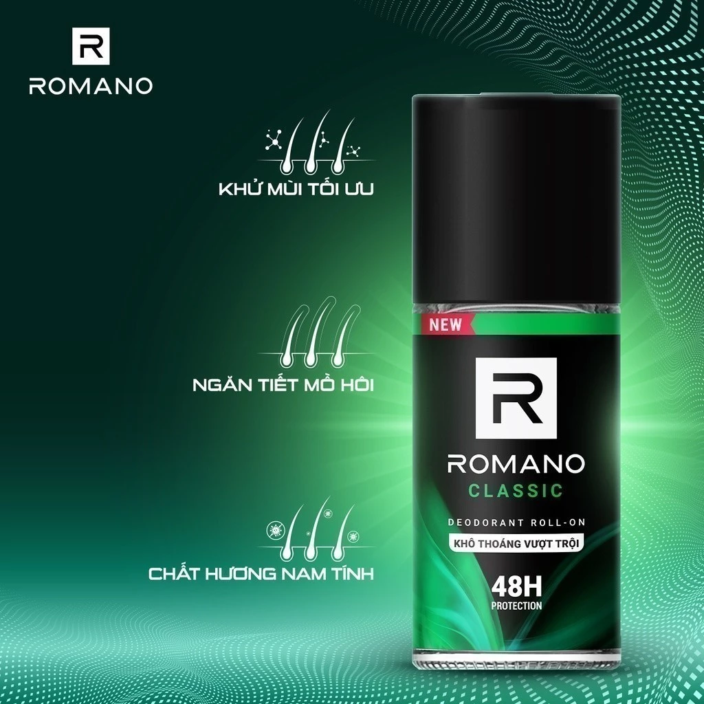  Lăn khử mùi Romano Khử mùi vượt trội, Hương nam tính suốt 48H 50ml / 65ml 