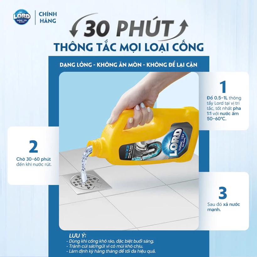  Gel Thông Tắc Cống Đường Ống Bồn Rửa Bồn Cầu Chậu Rửa Mặt Cực Mạnh LORD - Tẩy Rửa Đa Năng 1KG 