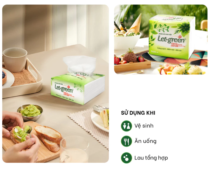  Khăn Giấy Vệ Sinh Đa Năng LET-GREEN 15*21cm, 130 Tờ 260 Lớp (Bột Giấy Nguyên Thủy Thấm Hút Tốt) 