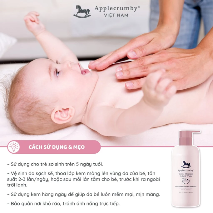  Sữa tắm gội cho bé làm dịu da nhạy cảm Applecrumby Gentle Shampoo & Bath Wash 250ml 