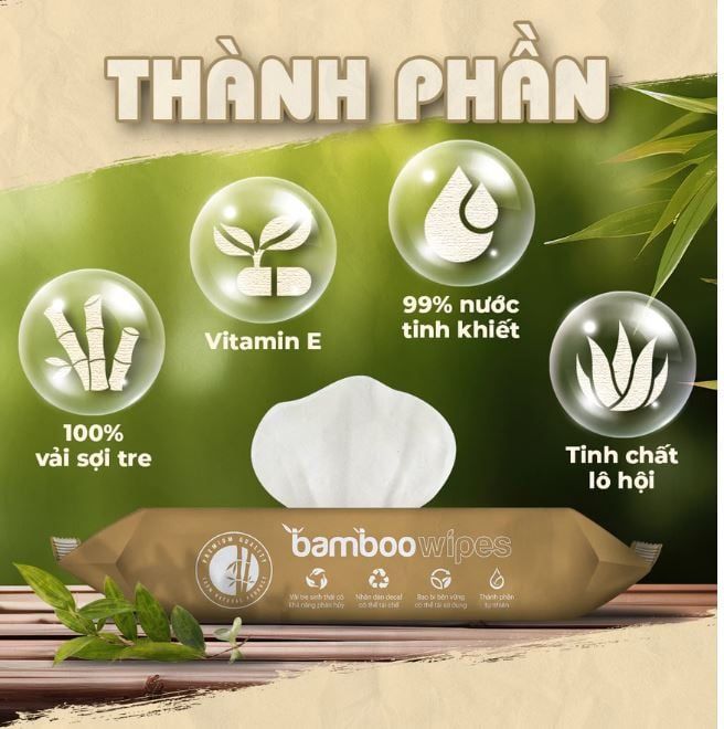 Khăn ướt vải sợi tre kháng khuẩn EcoBamboo EcoWipes gói 20 tờ không mùi 