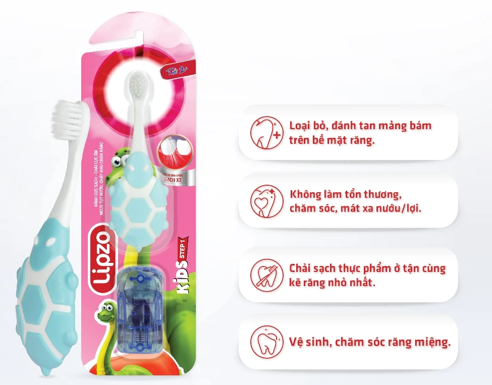  Bàn Chải Đánh Răng LIPZO Kids Step 1 Cao Cấp Công Nghệ Chỉ Tơ Nha Khoa Siêu Mềm Dành Cho Trẻ Em Trên 2 Tuổi 