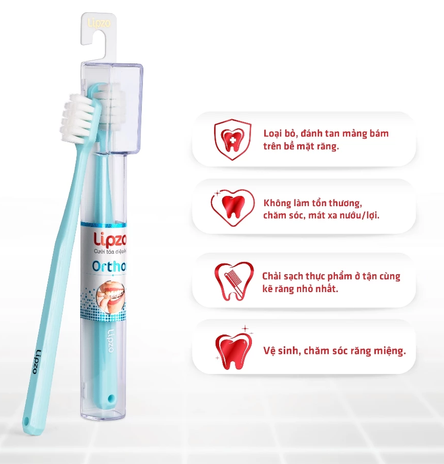  Bàn Chải Lipzo Ortho Cao Cấp Chỉ Tơ Nha Khoa Siêu Mềm Cho Người Niềng Răng 