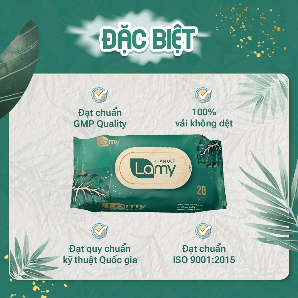  Khăn ướt Lamy gói 20 tờ không mùi không cồn không parabens cao cấp an toàn dành cho bé 