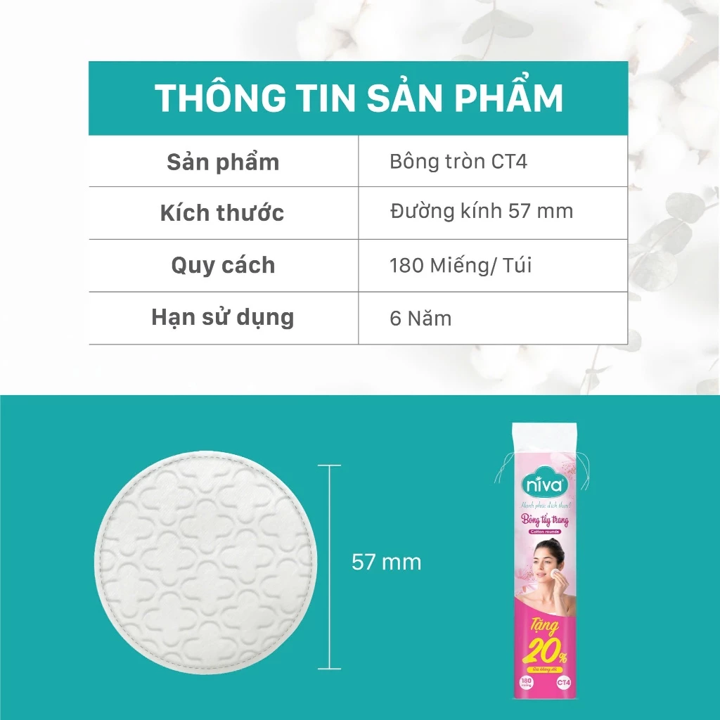 Bông Tẩy Trang Tròn Niva CT4 Cao Cấp 180 Miếng Bông Tự Nhiên Mềm Mại Tẩy Trang Dưỡng Da 2 Trong 1 