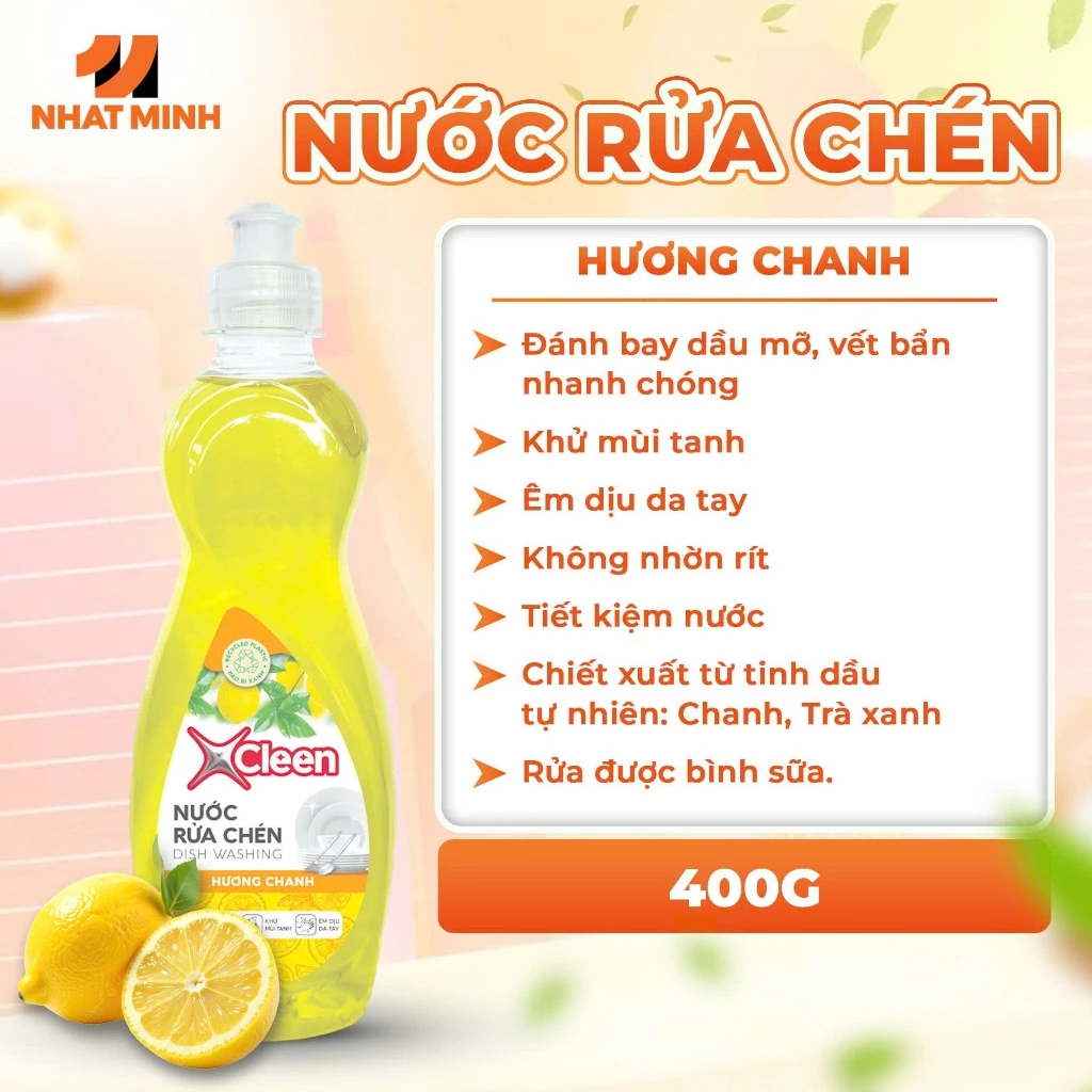 Nước rửa chén XCleen 400g/750g/3.6kg/9kg hương chanh, êm dịu da tay, khử mùi, sạch 