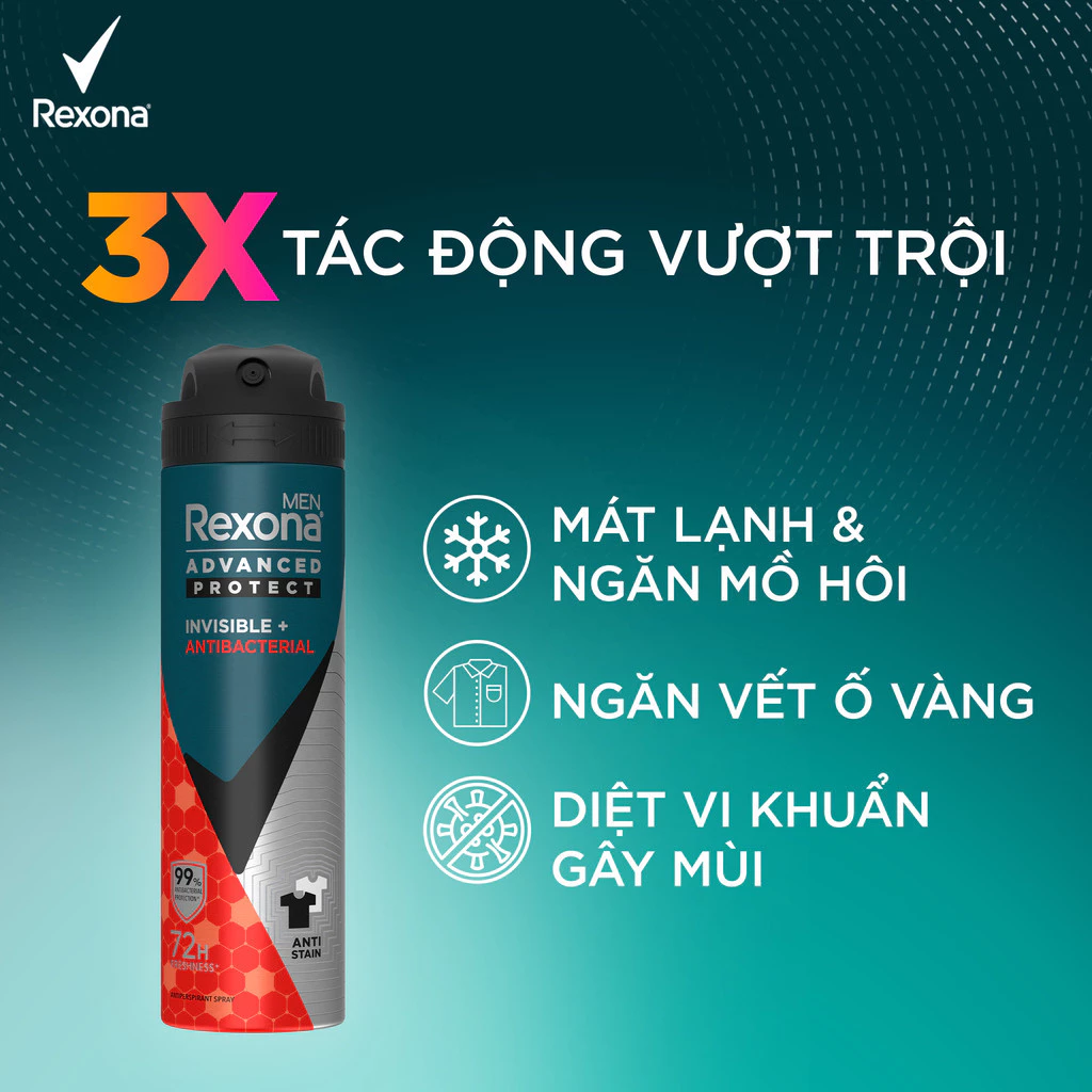  Xịt/lăn khử mùi Rexona 72H kháng khuẩn thể thao dành cho nam 135/45ml 