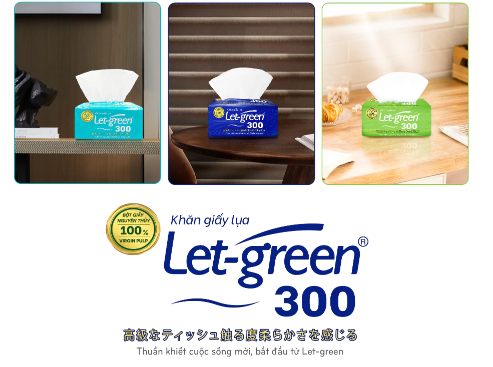  Khăn Giấy Lụa LET-GREEN 300 Tờ/Bao, 2 Lớp/Tờ 