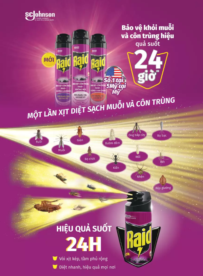  Xịt Muỗi Hiệu Quả Tốt Bảo Vệ Dài Lâu RAID 520ml 