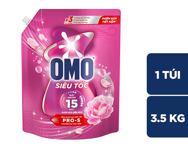  Nước giặt Omo Siêu Tốc đầu tiên tại Việt Nam, được thiết kế riêng cho chu trình giặt nhanh Chai 1.2KG-Túi 3.4KG 