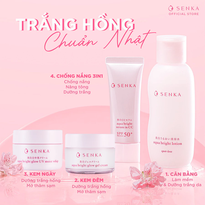  Kem đêm dưỡng trắng hồng - mờ thâm sạm Senka Aqua Bright Glow Gel Cream 50g 