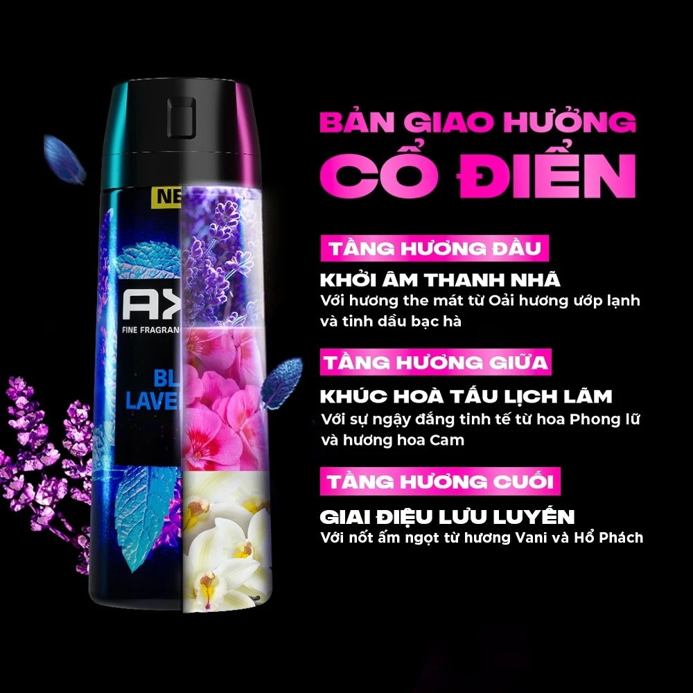 Xịt thơm nước hoa cao cấp AXE 135ml, Fine Fragrance mist lưu hương tinh tế và khử mùi lên tới 72h 