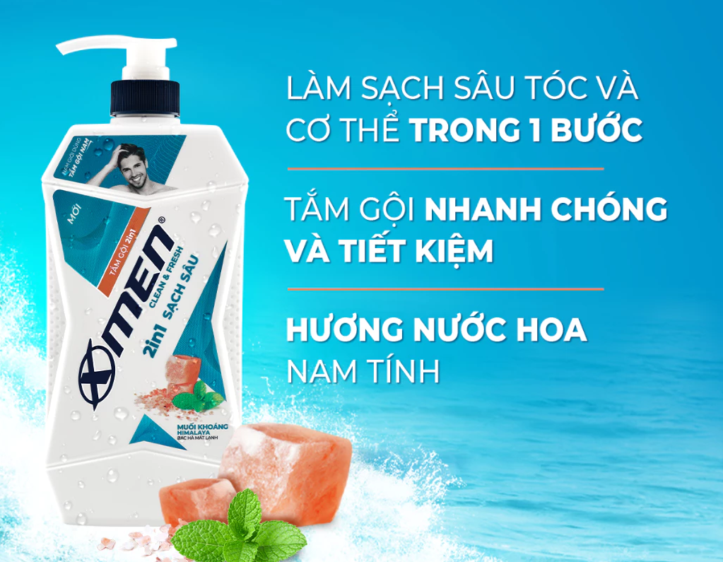  Tắm Gội Xmen Clean&Fresh Sạch Gàu Sạch Sâu 610g Thành Phần Thiên Nhiên Chiết Xuất Bạc Hà Mát Lạnh 