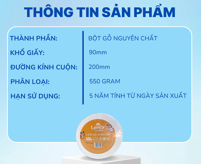  Giấy Vệ Sinh Cuộn Lớn Công Nghiệp Lency - Elene 550 Gram - 2 Lớp, Mềm Mịn, Có Lõi 