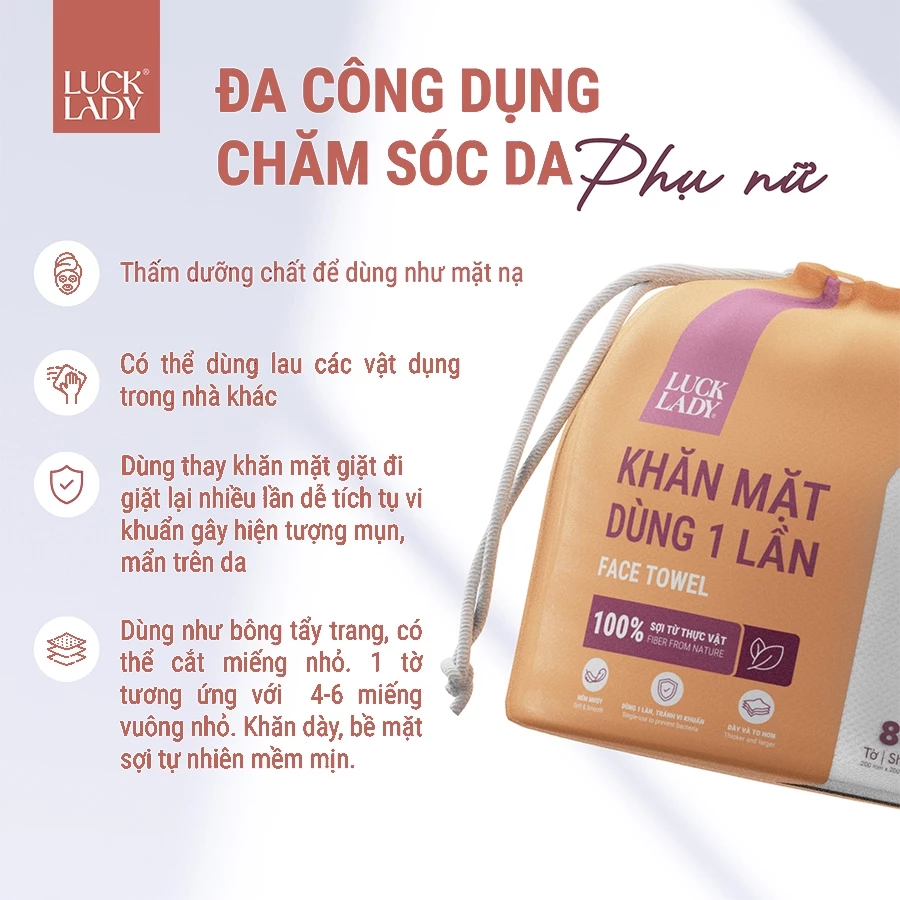  Khăn giấy, khăn mặt dùng một lần Luck Lady 80 tờ 