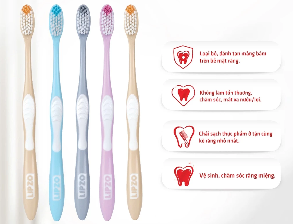  Bàn Chải Đánh Răng Lipzo Flex+ Lông Bàn Chải Sợi Tynex Sạch Sâu Loại Bỏ Mảng Bám 