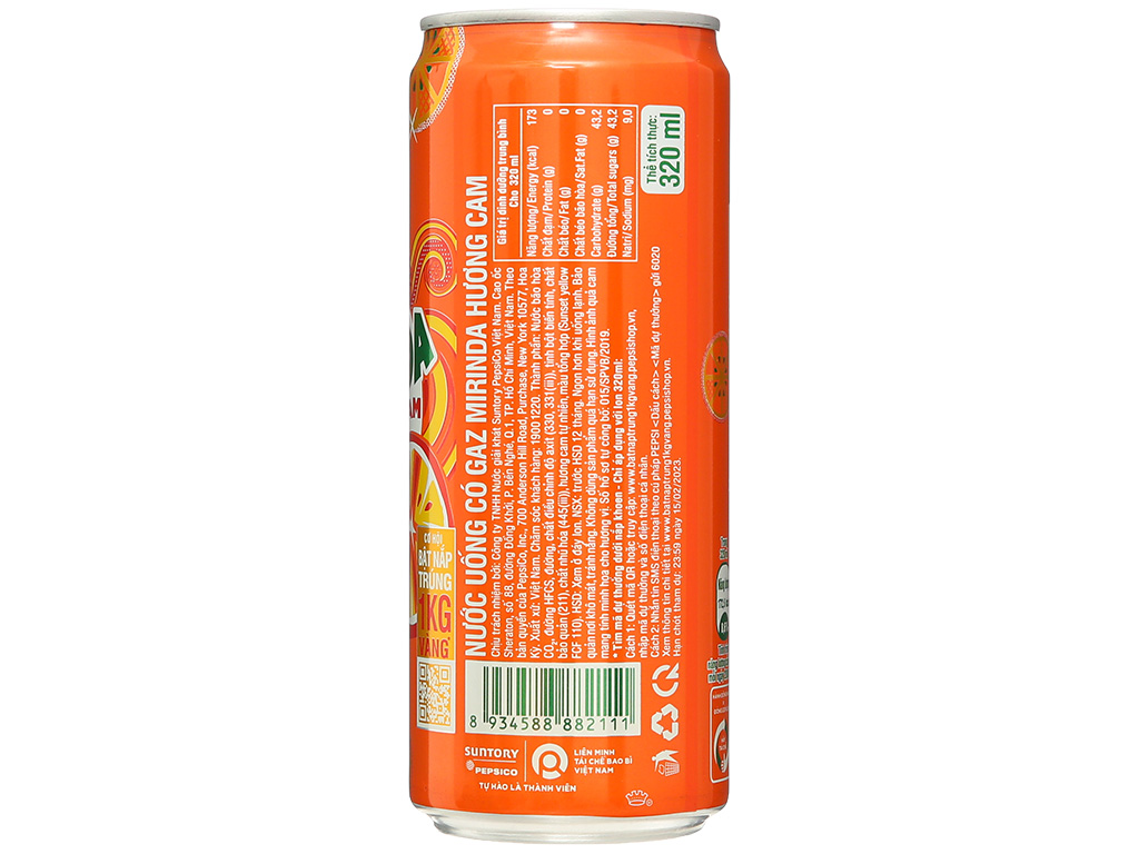  Nước Ngọt Giải Khát Có Gaz Mirinda Cam 320ml/lon 