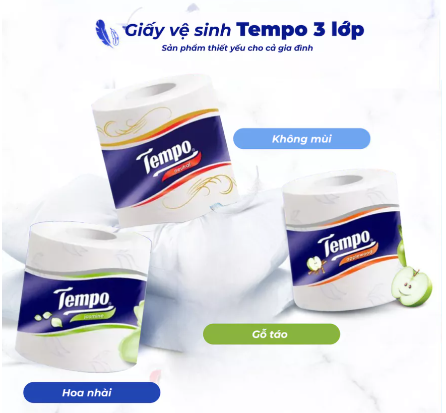  Giấy vệ sinh cao cấp Tempo Toipa - 3 lớp bền dai, an toàn cho da (Lốc 10 Cuộn) 