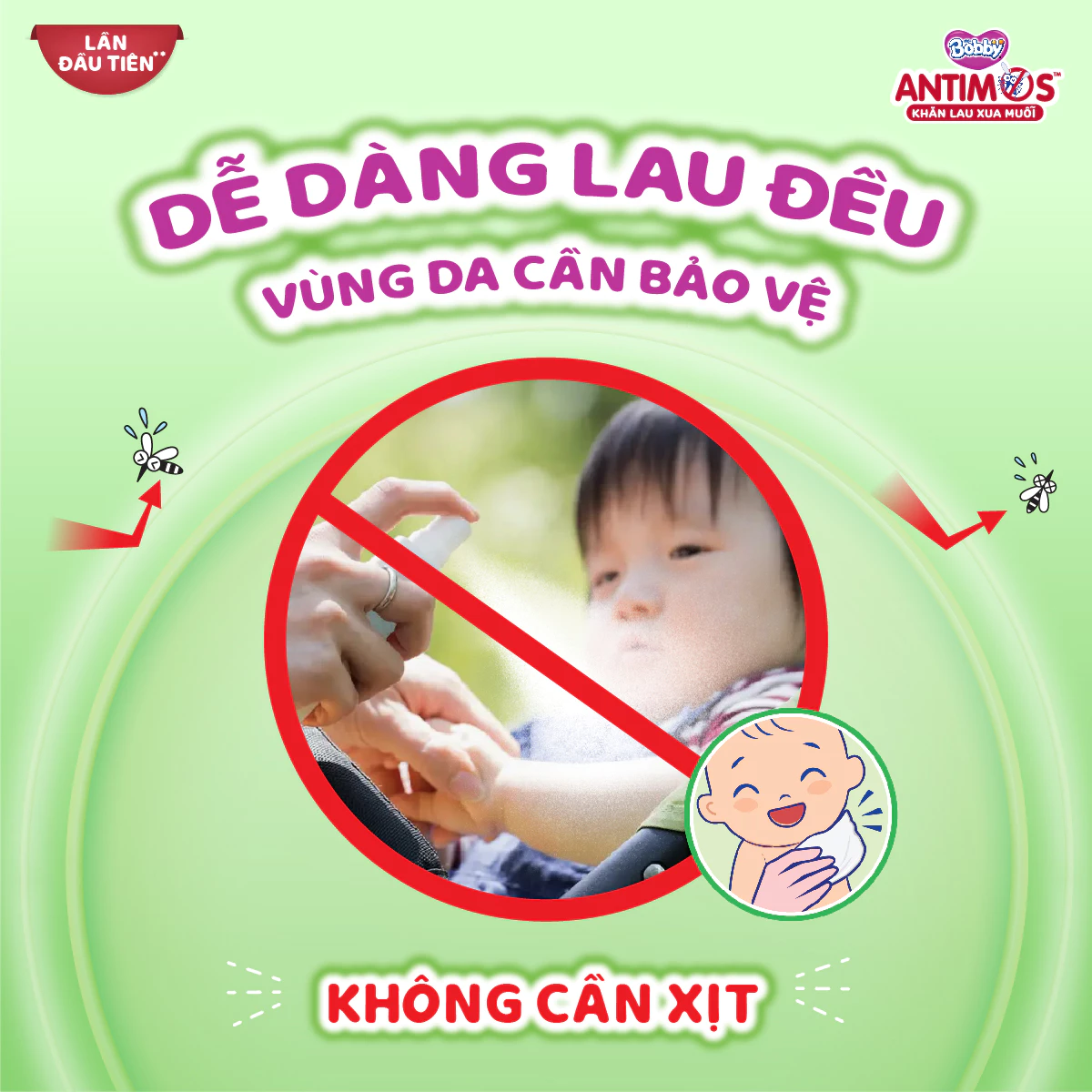  Khăn lau xua muỗi Bobby Antimos 20 miếng 