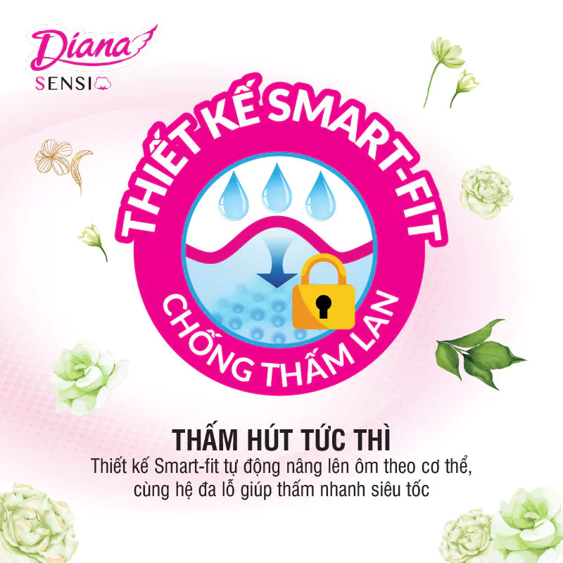  Băng vệ sinh Diana Sensi Hương Nhài Ả Rập Siêu Mỏng Cánh 22 miếng/gói 
