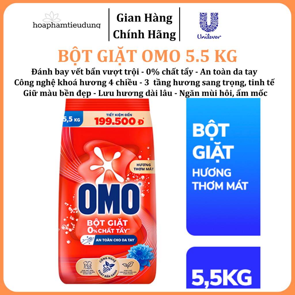  Bột giặt Omo Comfort 0% chất tẩy, tinh dầu thơm sang trọng 5.1 - 5.5 kg 