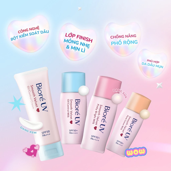  Sữa chống nắng trang điểm Biore UV màng nhung che phủ lỗ chân lông SPF50+ PA++++ 30ml 