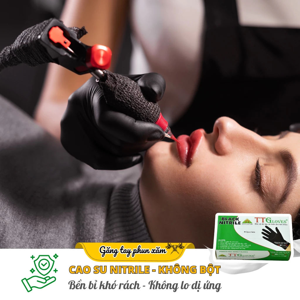  Găng Tay Y Tế Nitrile Không Bột Màu Đen TTGLOVES Cho Phun Xăm, Spa, Nail, 4.0gr (100 Chiếc/Hộp) 