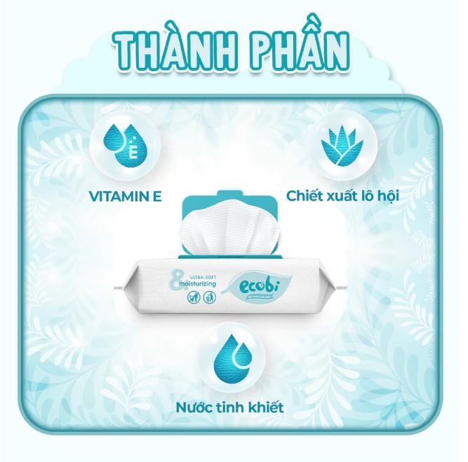  Khăn ướt cao cấp Ecobi gói 80 tờ không mùi 