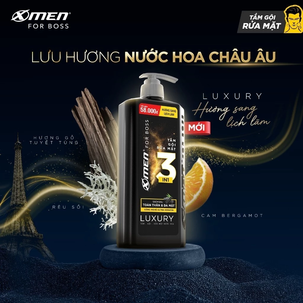  Tắm Gội Rửa Mặt XMen for Boss 3in1 Luxury 630g 350g / Tắm Gội Legend 630g / Intense 650g Hương Nước Hoa Châu Âu 