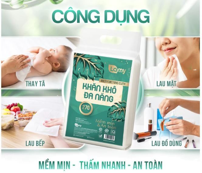 Khăn vải khô đa năng Lamy túi 270 tờ không mùi 