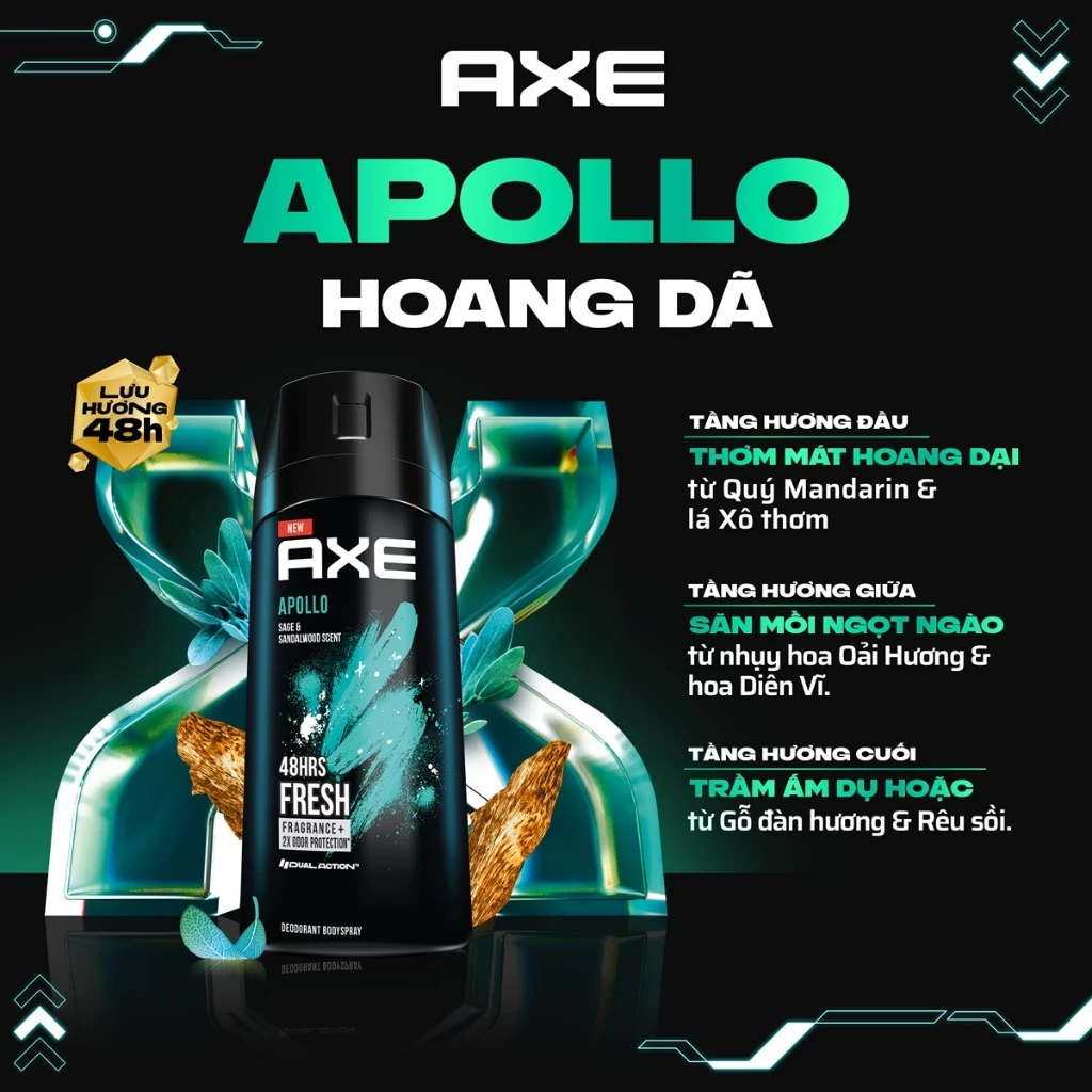  Xịt nước hoa nam toàn thân AXE 135ml, lưu hương và khử mùi lên đến 48h 
