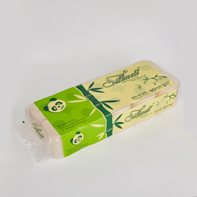  Giấy vệ sinh gấu trúc Silkwell 10 cuộn 3 lớp ,100% bột tre nhập khẩu 