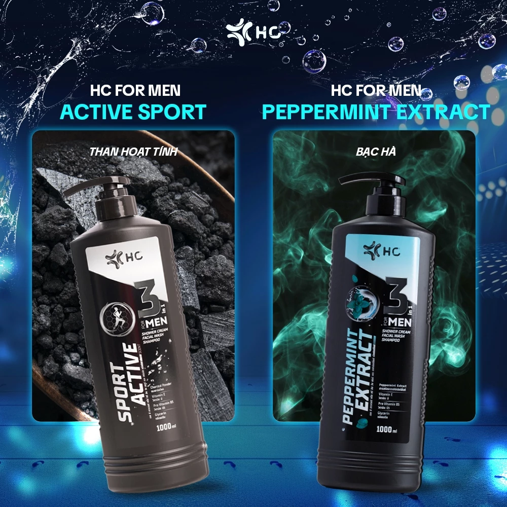  Sữa Tắm Gội Dưỡng Thể HC For Men 3 in 1 Chai 1000ml - Hương Nước Hoa, Chăm sóc sức khỏe nam giới 