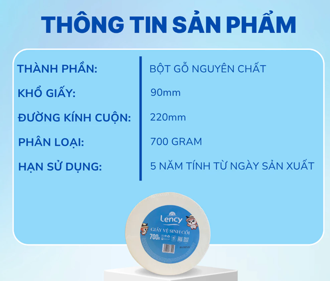  Giấy Vệ Sinh Cuộn Lớn Công Nghiệp Lency - Elene 700 Gram - 2 Lớp, Mềm Mịn, Có Lõi 