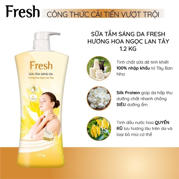  Sữa Tắm Sáng Da FRESH Hương Hoa Hồng / Ngọc Lan Tây / Hoa Tử Linh Lan Chai 1.2kg 