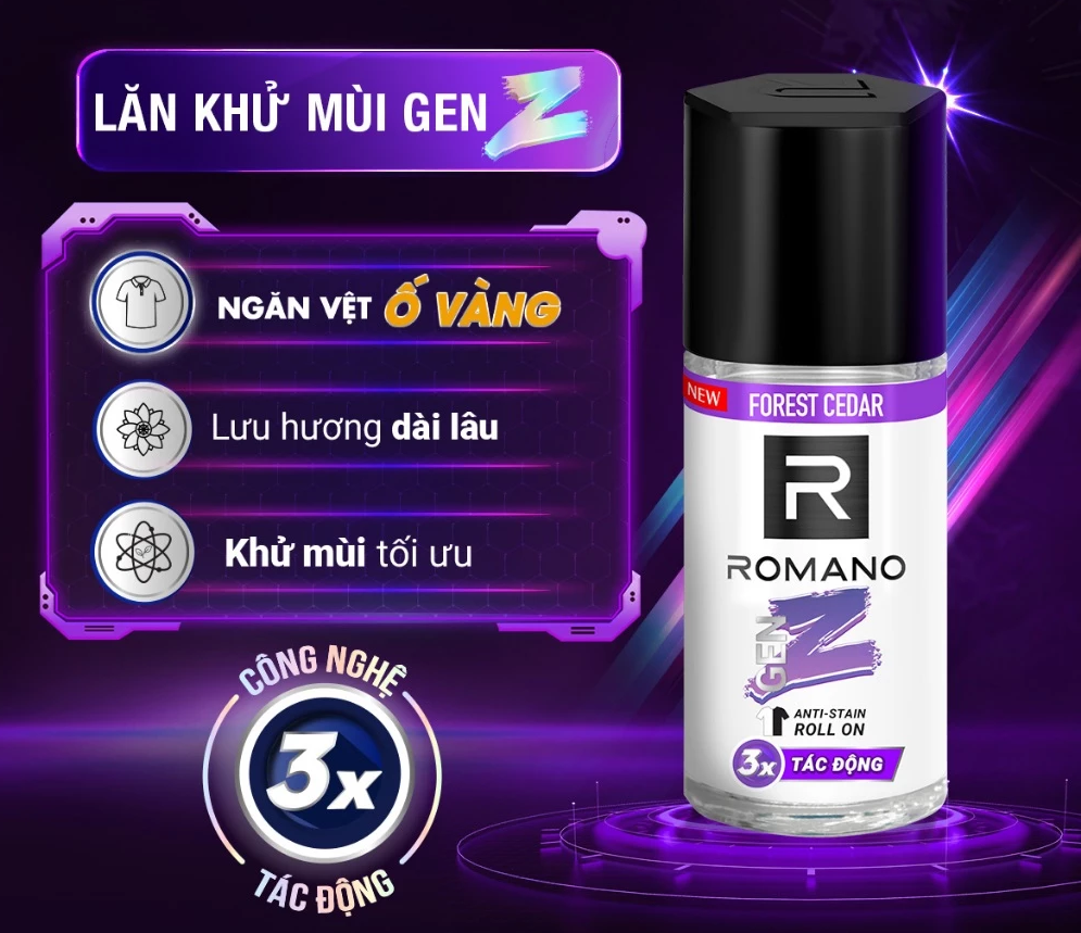 Lăn khử mùi Romano Gen Z Khử mùi vượt trội - Ngăn vệt ố vàng 40ml 