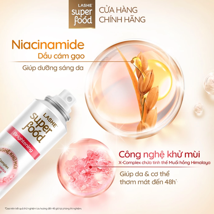  Xịt Khử Mùi LASHE SUPERFOOD Dưỡng Sáng Da / Se Khít Lỗ Chân Lông / Dưỡng Da Mềm Mịn 140ML 