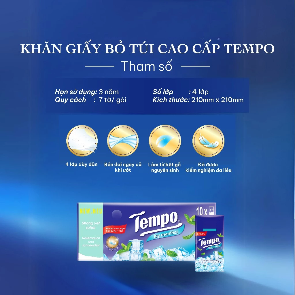  [LỐC 10 GÓI] Khăn giấy bỏ túi cao cấp Tempo Regular - 4 Lớp Bền Dai - Thương hiệu Đức - An Toàn Cho Da 