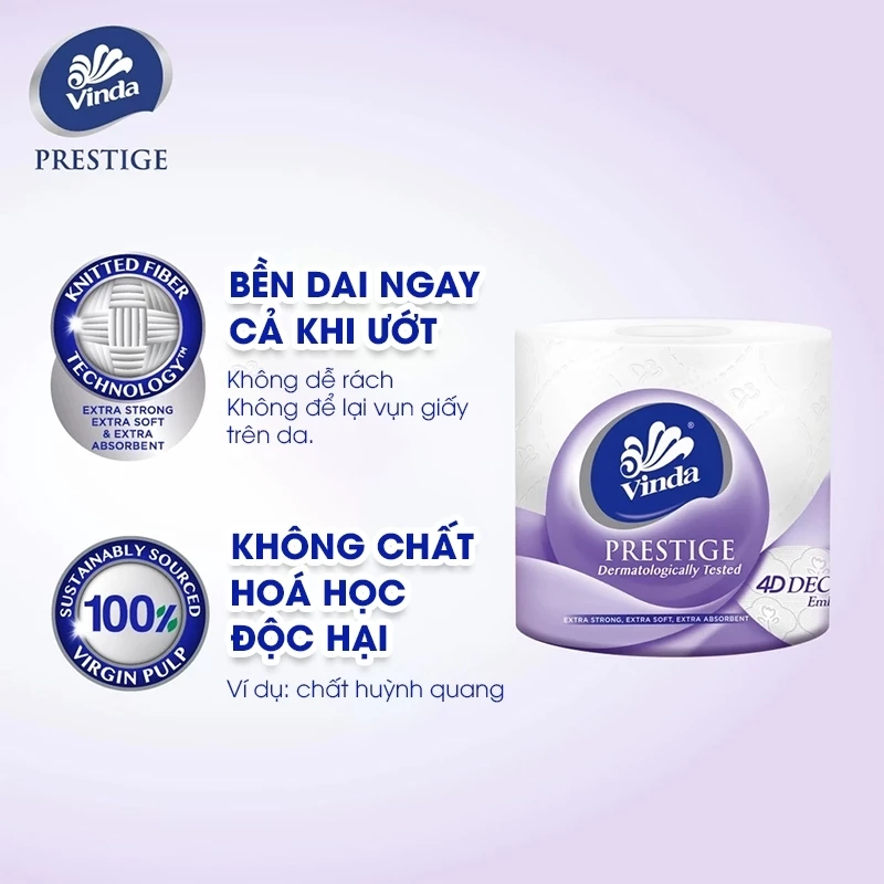  Giấy vệ sinh cao cấp Vinda Deluxe, Prestige 4D 3 lớp (Lốc 8 Cuộn) 