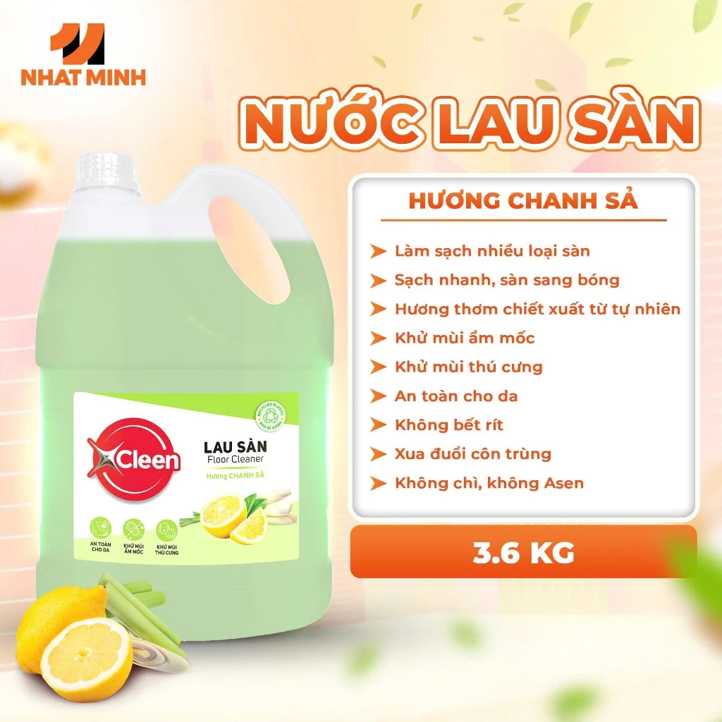  Nước Lau Sàn Đậm Đặc 3.6 kg XCleen - Hương Nước Hoa Pháp - Thơm Lâu - Siêu Tiết Kiệm - Khử Mùi 