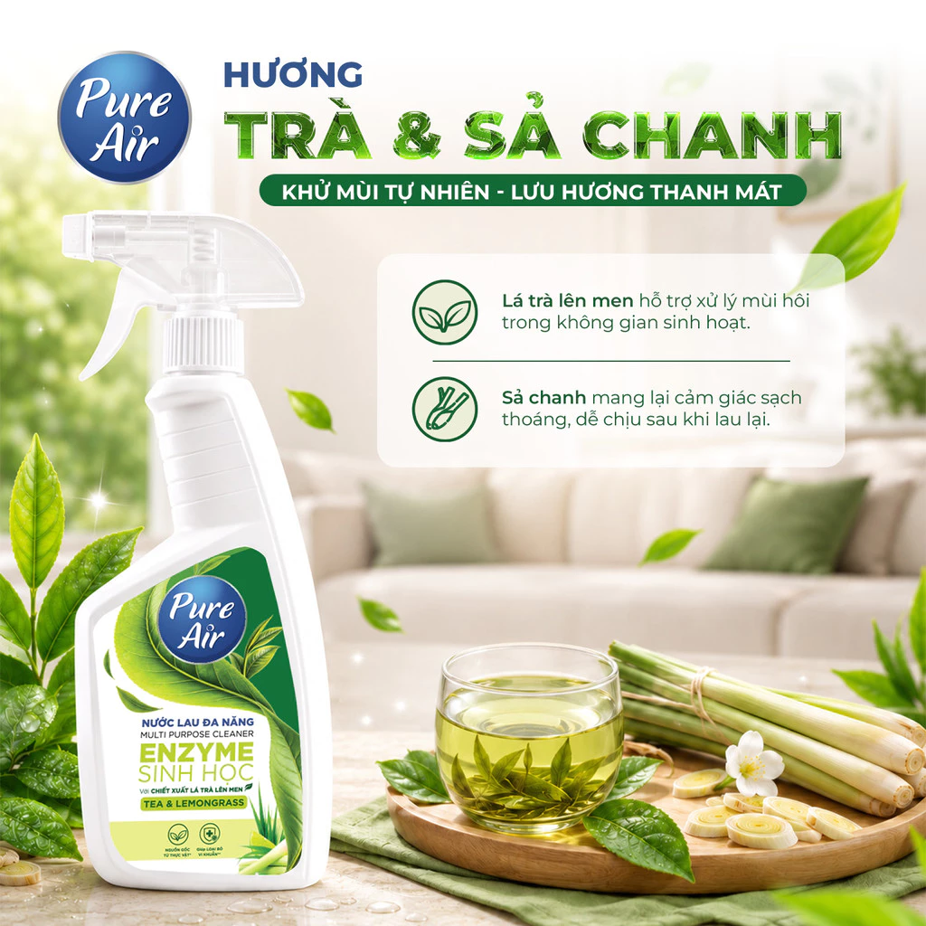  Nước Lau Đa Năng Enzyme Sinh Học Pure Air Chiết Xuất Lá Trà Lên Men Hỗ Trợ Làm Sạch Khử Mùi 460ml 