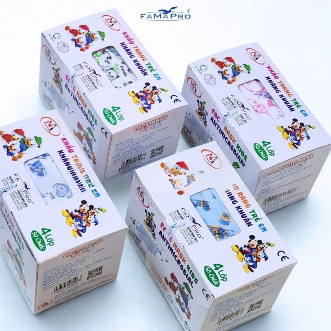  Khẩu trang y tế trẻ em 3-4 lớp Famapro MAX KIDS 50 cái/hộp (bé 15-30kg) 