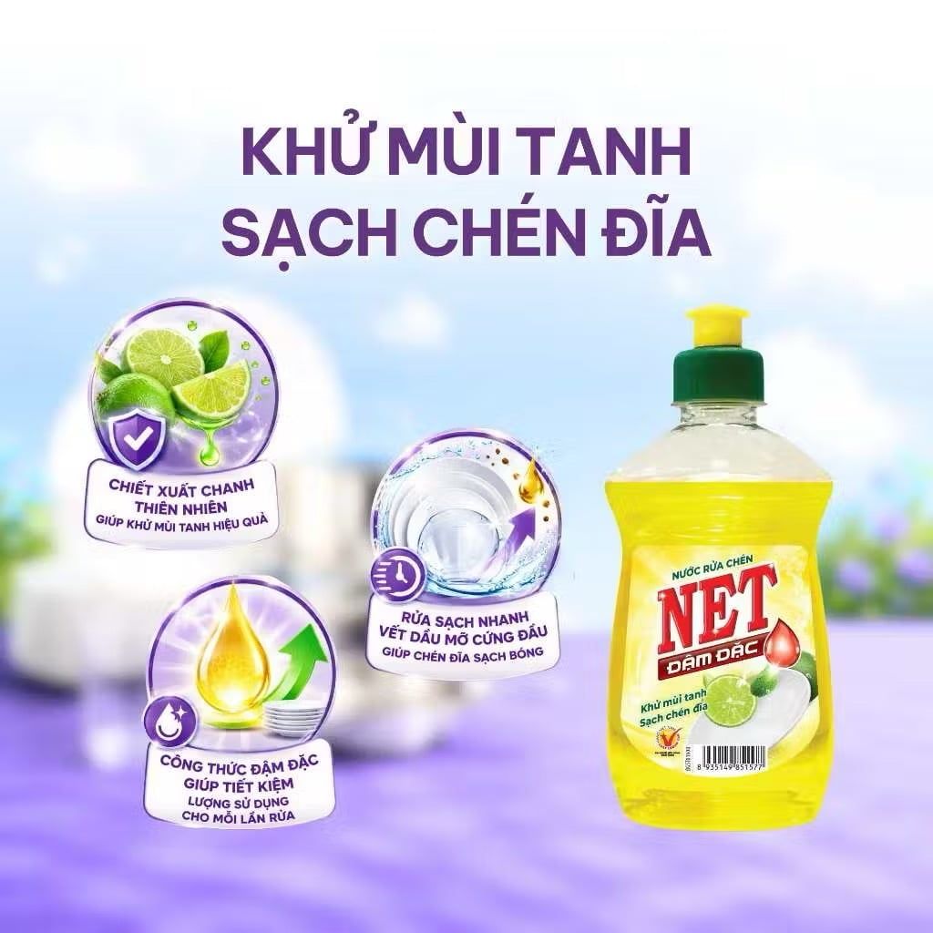  Bột giặt NET hương hoa Ngọc Lan bịch x 2.4kg + nước rửa chén NET đậm đặc hương Chanh chai x 250gr 