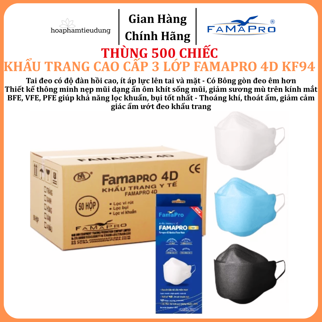  Khẩu trang 3 lớp Famapro 4D KF94 hộp 10 cái 