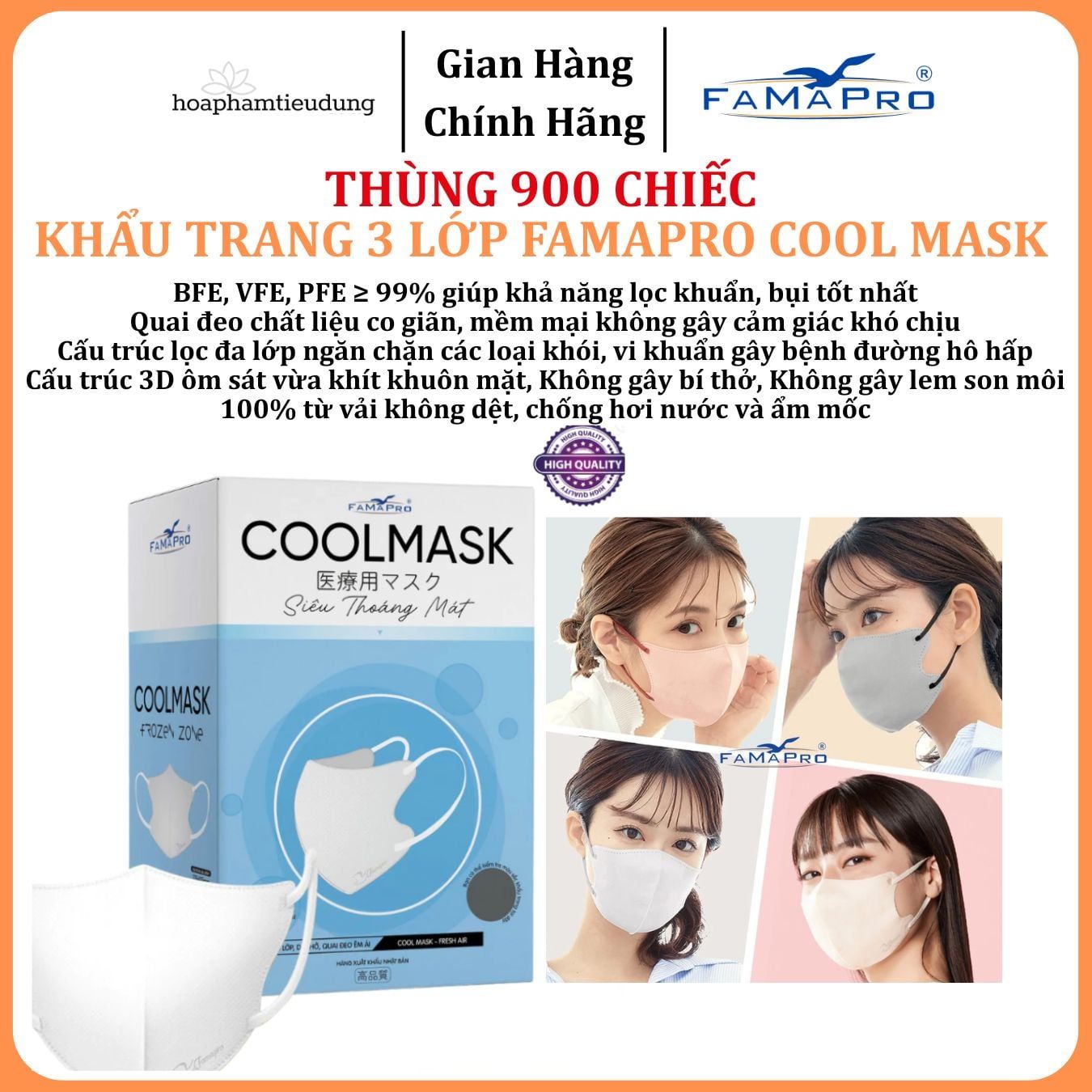  Khẩu trang cao cấp Famapro 3 lớp Cool Mask 6D Nhật Hộp 30 chiếc 