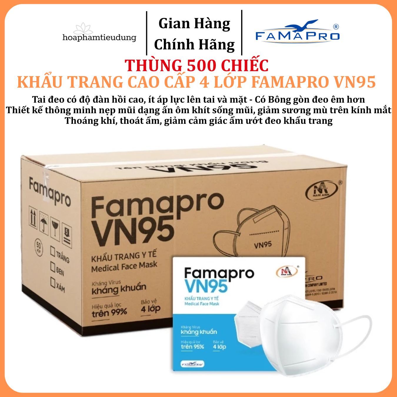  Khẩu trang cao cấp 5 lớp Famapro VN95 10 cái/hộp 