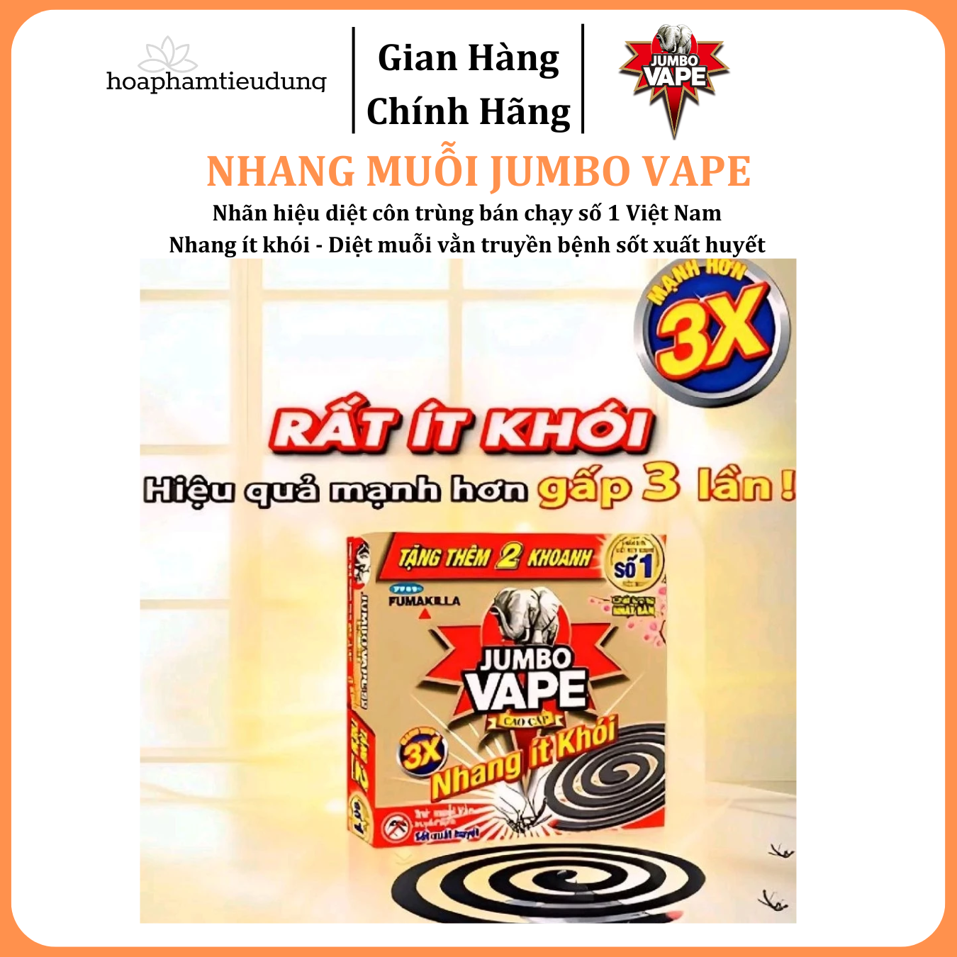  Nhang muỗi Jumbo Vape ít khói, diệt muỗi 120g 